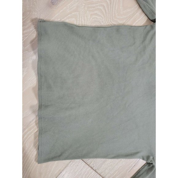 PS Basics Pacsun Women's LARGE Waffle Knit Henley Green Long Sleeve Regular Fit - Picture 8 of 9